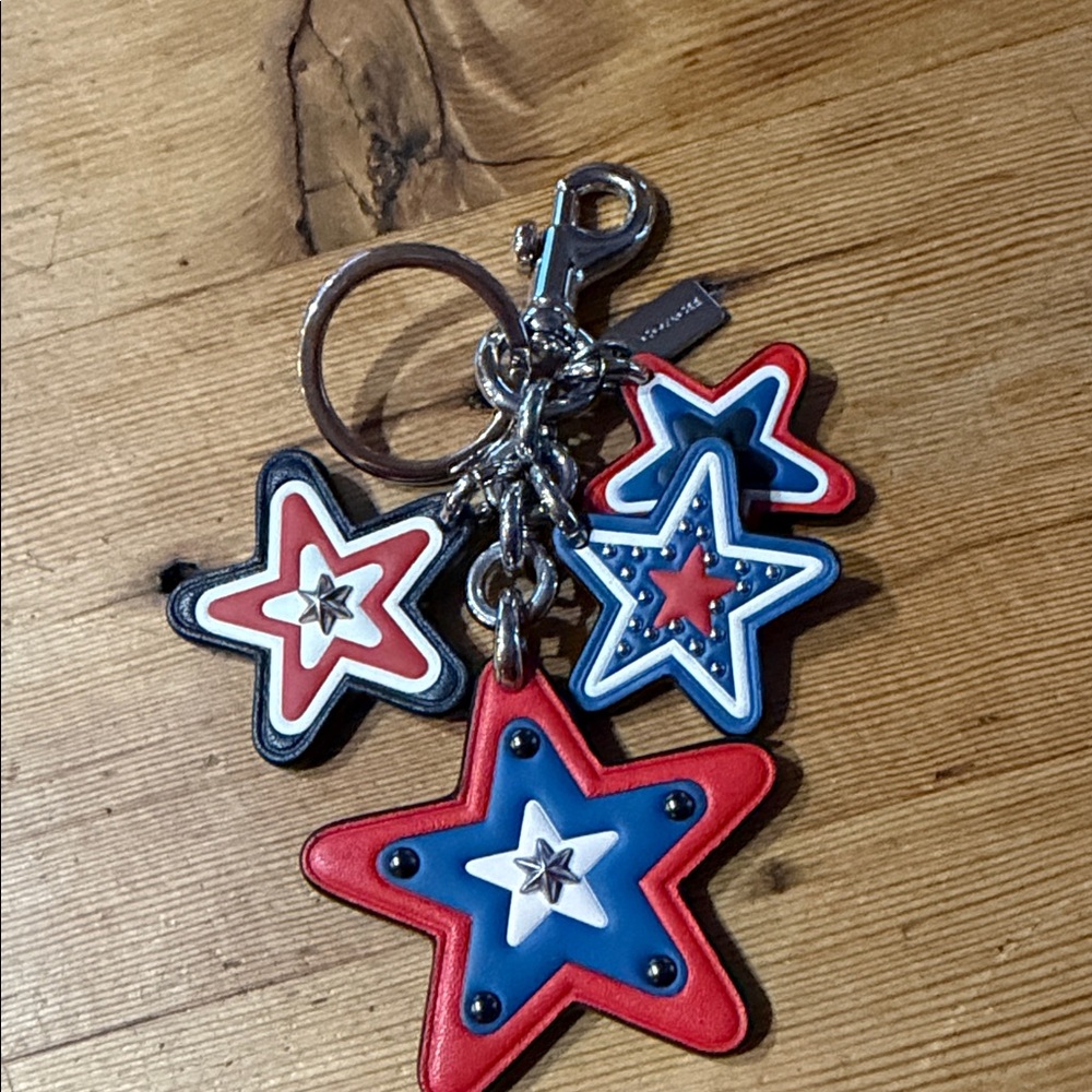 Coach Red, White, and Blue Star Key Holder
